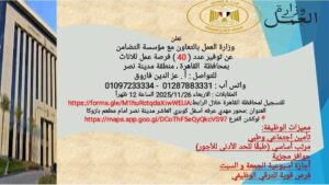 40 فرصة عمل للسيدات بمدينة نصر ...اعرف التفاصيل والشروط