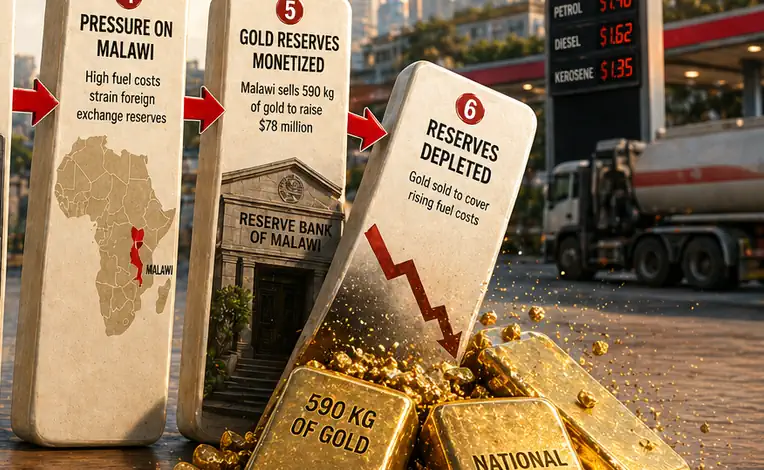 بنك ملاوي يبيع 590 كجم ذهب لجمع 78 مليون دولار بسبب الوقود
