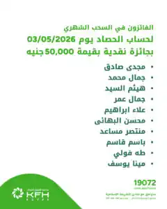 ننشر أسماء الفائزين بسحب الحصاد 2026 من بيت التمويل الكويتي مصر