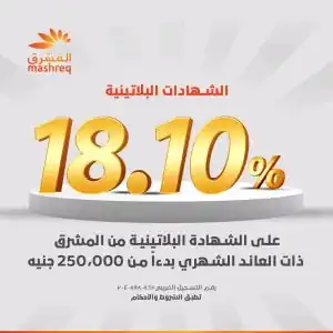 شهادات بنك المشرق 2026.. عائد شهري 18.10% على الشهادة البلاتينية .. تفاصيل ومزايا