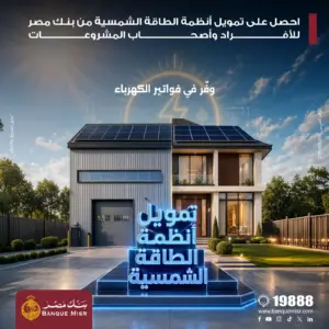 بنك مصر يقدّم حلولاً تمويلية متكاملة لأنظمة الطاقة الشمسية للمنازل والمشروعات