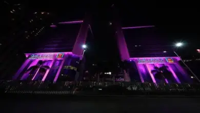 لأول مرة في تاريخه.. البنك الأهلي المصري يُضيء مبناه باللون الوردي .. صور